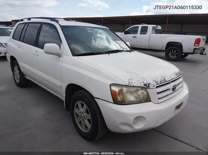 TOYOTA HIGHLANDER 2006, VIN JTEGP21A060115330