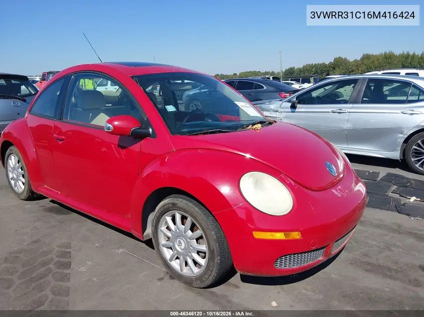 VOLKSWAGEN BEETLE 2006, VIN 3VWRR31C16M416424