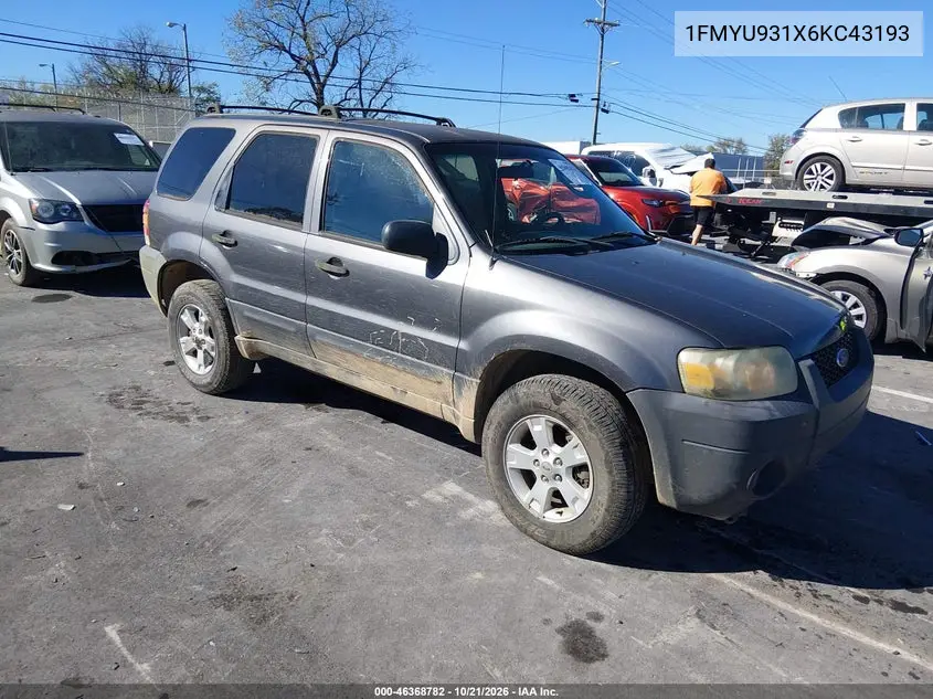 FORD ESCAPE 2006, VIN 1FMYU931X6KC43193