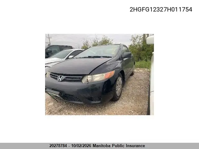 2007 HONDA CIVIC VIN 2HGFG12327H011754 — фото 2