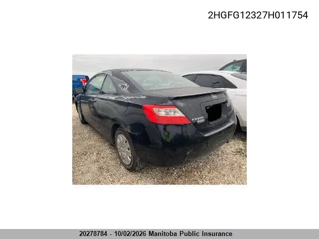 2007 HONDA CIVIC VIN 2HGFG12327H011754 — фото 3