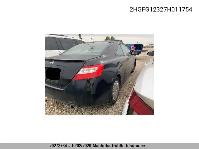 2007 HONDA CIVIC VIN 2HGFG12327H011754 — фото 4