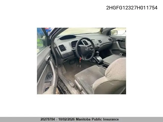 2007 HONDA CIVIC VIN 2HGFG12327H011754 — фото 5