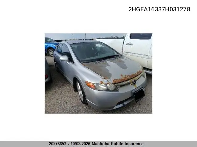 HONDA CIVIC 2007, VIN 2HGFA16337H031278