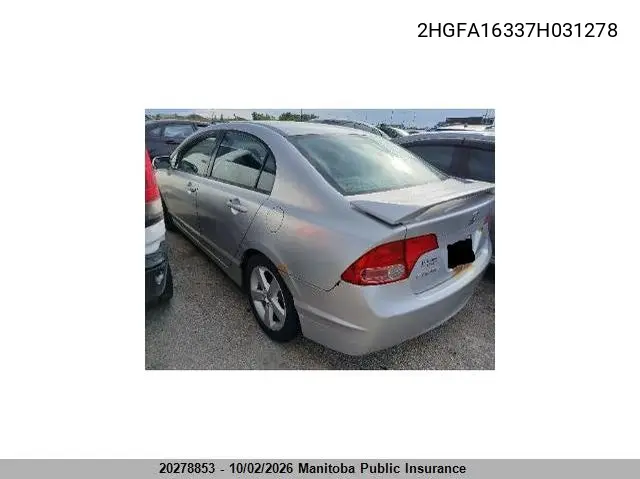 2007 HONDA CIVIC VIN 2HGFA16337H031278 — фото 3