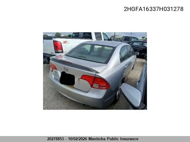 2007 HONDA CIVIC VIN 2HGFA16337H031278 — фото 4
