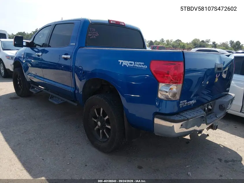 2007 TOYOTA TUNDRA VIN 5TBDV58107S472602 — фото 3