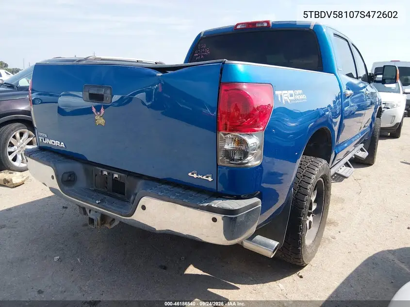 2007 TOYOTA TUNDRA VIN 5TBDV58107S472602 — фото 4