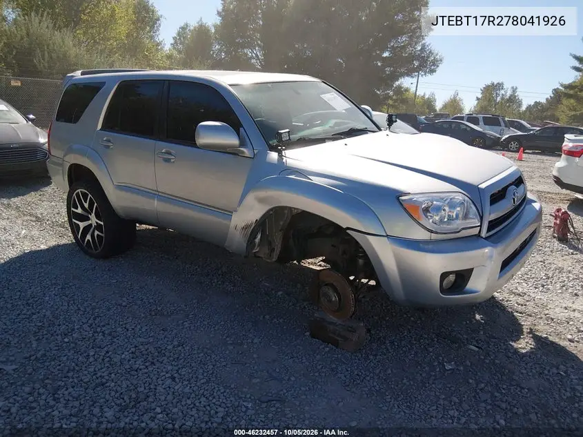 TOYOTA 4RUNNER 2007, VIN JTEBT17R278041926