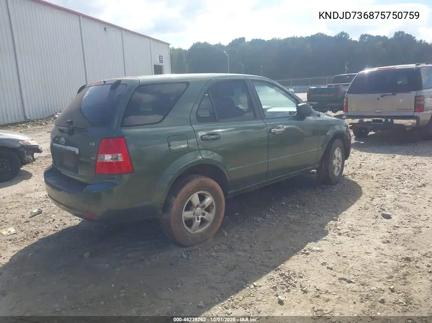 2007 KIA SORENTO VIN KNDJD736875750759 — фото 4