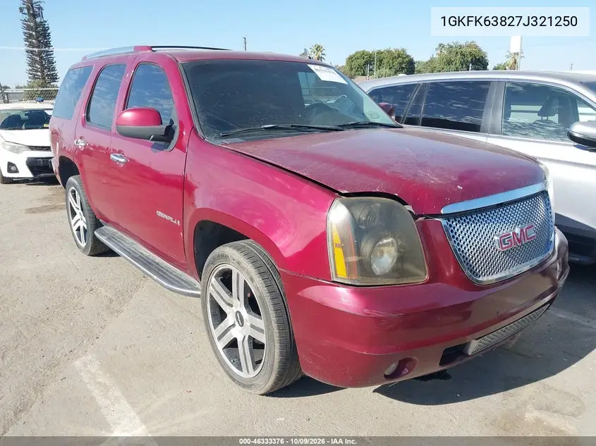 GMC YUKON 2007, VIN 1GKFK63827J321250