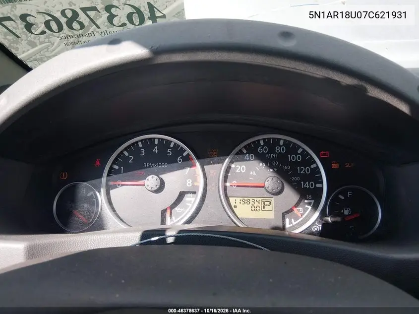 2007 NISSAN PATHFINDER VIN 5N1AR18U07C621931 — фото 7
