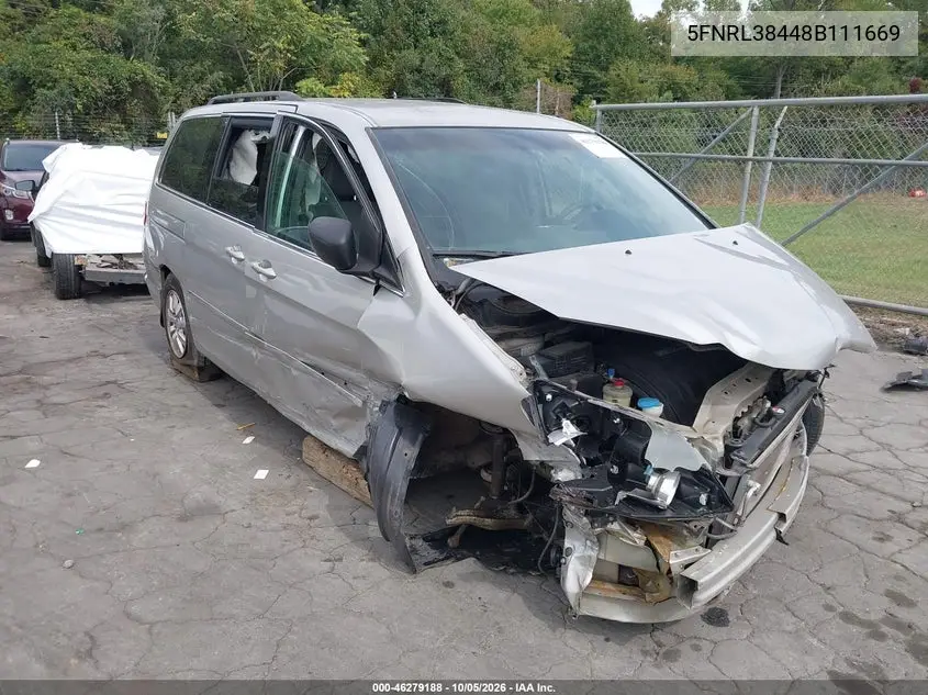 HONDA ODYSSEY 2008, VIN 5FNRL38448B111669