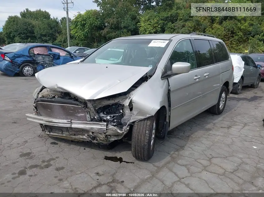 2008 HONDA ODYSSEY VIN 5FNRL38448B111669 — фото 2