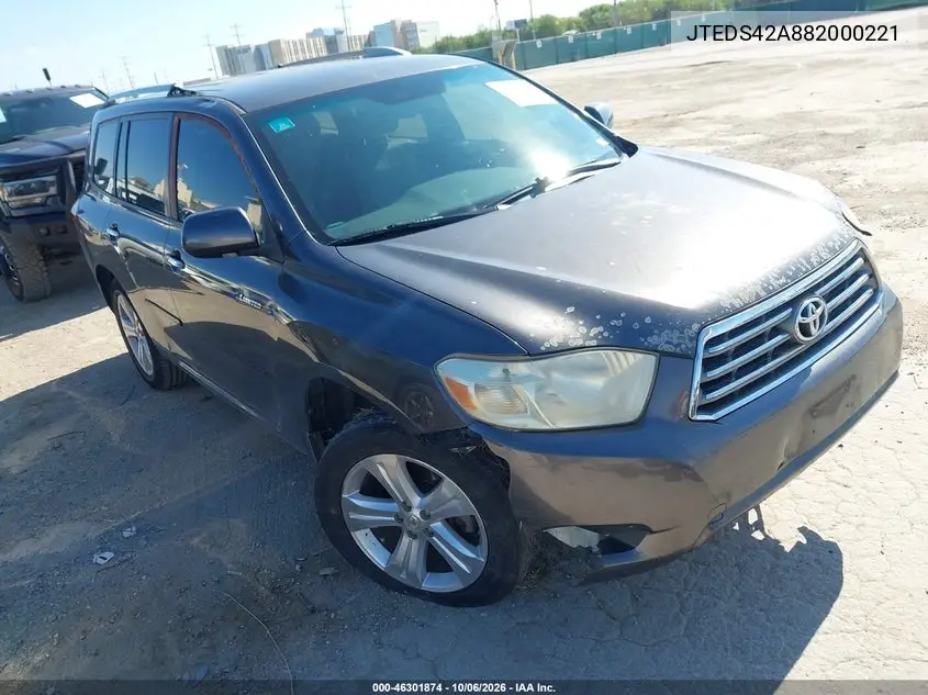 TOYOTA HIGHLANDER 2008, VIN JTEDS42A882000221