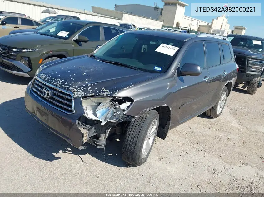 2008 TOYOTA HIGHLANDER VIN JTEDS42A882000221 — фото 2