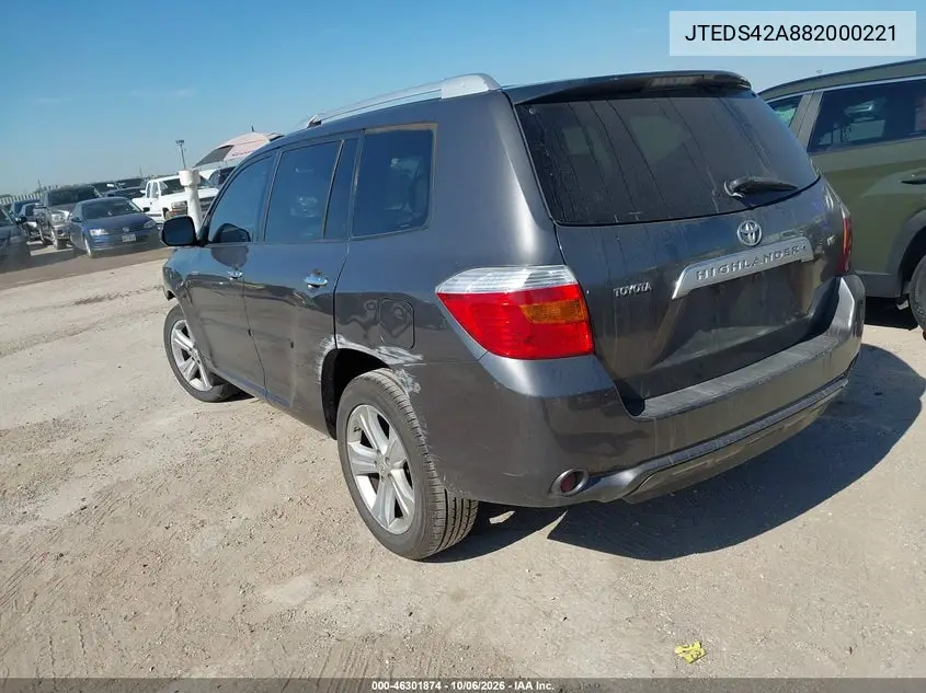 2008 TOYOTA HIGHLANDER VIN JTEDS42A882000221 — фото 3