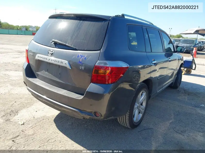 2008 TOYOTA HIGHLANDER VIN JTEDS42A882000221 — фото 4