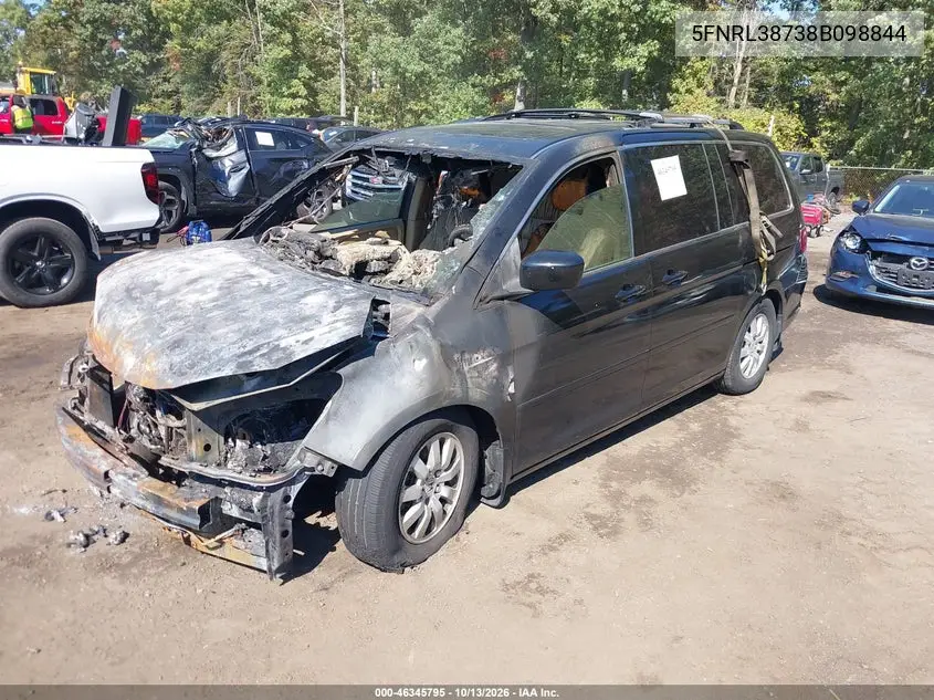 2008 HONDA ODYSSEY VIN 5FNRL38738B098844 — фото 2