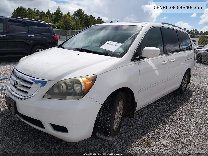 2009 HONDA ODYSSEY VIN 5FNRL38669B406355 — фото 2