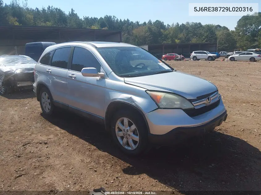 HONDA CR-V 2009, VIN 5J6RE38729L020316