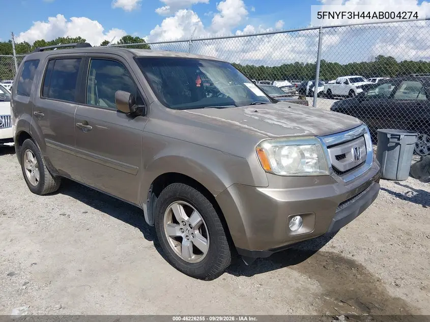 HONDA PILOT 2010, VIN 5FNYF3H44AB004274