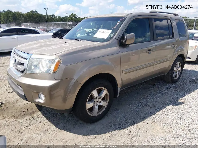 2010 HONDA PILOT VIN 5FNYF3H44AB004274 — фото 2