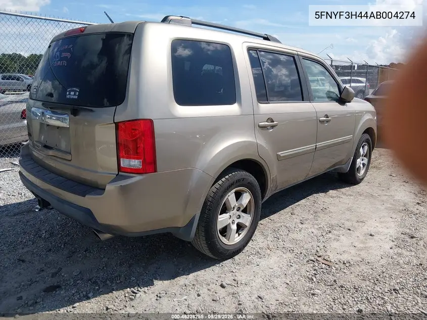 2010 HONDA PILOT VIN 5FNYF3H44AB004274 — фото 4