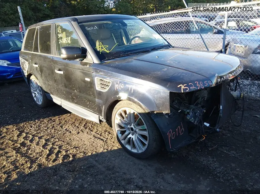 LAND ROVER RANGE ROVER SPORT 2011, VIN SALSK2D46BA275003