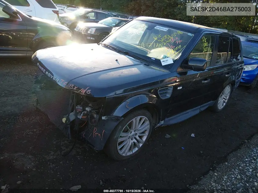 2011 LAND ROVER RANGE ROVER SPORT VIN SALSK2D46BA275003 — фото 2