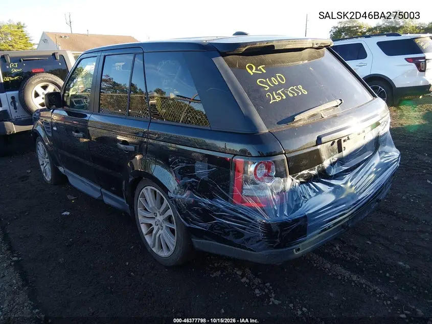 2011 LAND ROVER RANGE ROVER SPORT VIN SALSK2D46BA275003 — фото 3