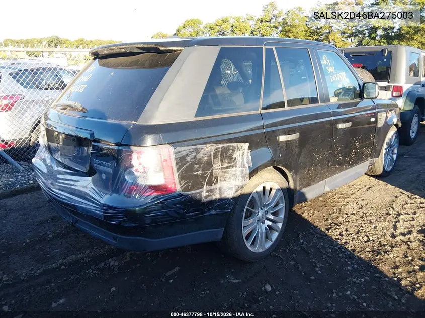 2011 LAND ROVER RANGE ROVER SPORT VIN SALSK2D46BA275003 — фото 4