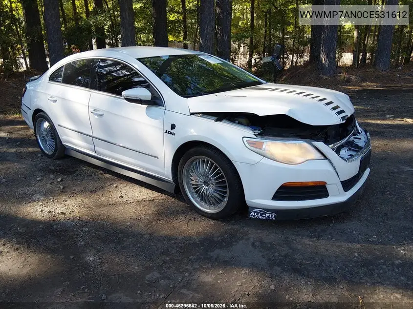 VOLKSWAGEN PASSAT CC 2012, VIN WVWMP7AN0CE531612