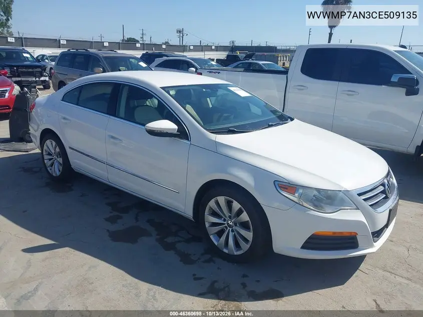 VOLKSWAGEN PASSAT CC 2012, VIN WVWMP7AN3CE509135