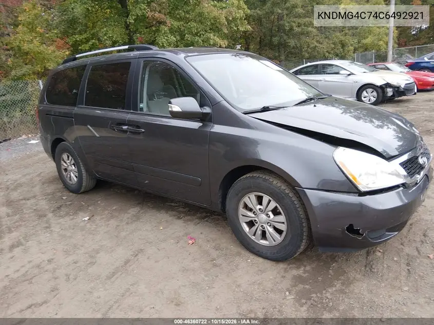 KIA SEDONA 2012, VIN KNDMG4C74C6492921