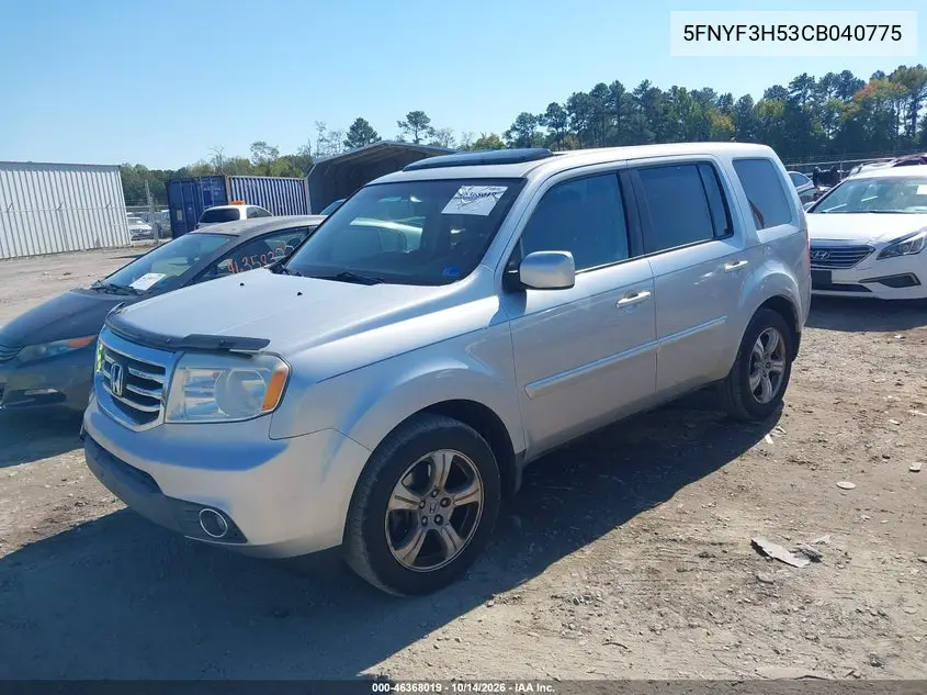 2012 HONDA PILOT VIN 5FNYF3H53CB040775 — фото 2