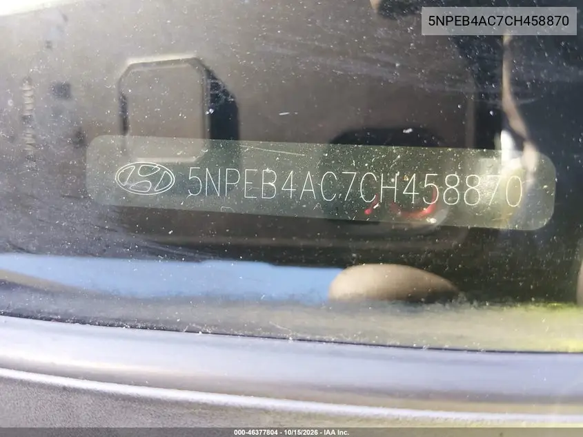 2012 HYUNDAI SONATA VIN 5NPEB4AC7CH458870 — фото 11