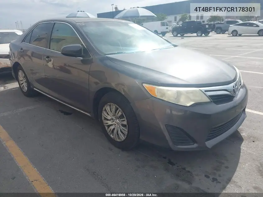 TOYOTA CAMRY 2012, VIN 4T4BF1FK7CR178301