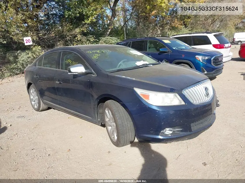 BUICK LACROSSE 2012, VIN 1G4GJ5G33CF315624