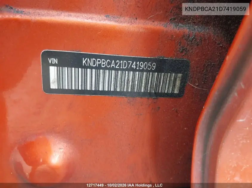 2013 KIA SPORTAGE VIN KNDPBCA21D7419059 — фото 9