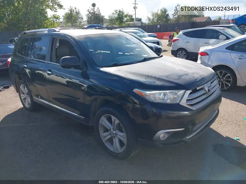 TOYOTA HIGHLANDER 2013, VIN 5TDDK3EHXDS243491