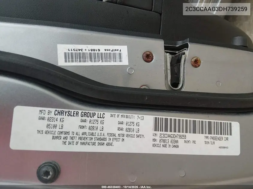 2013 CHRYSLER 300 VIN 2C3CCAAG3DH739259 — фото 10