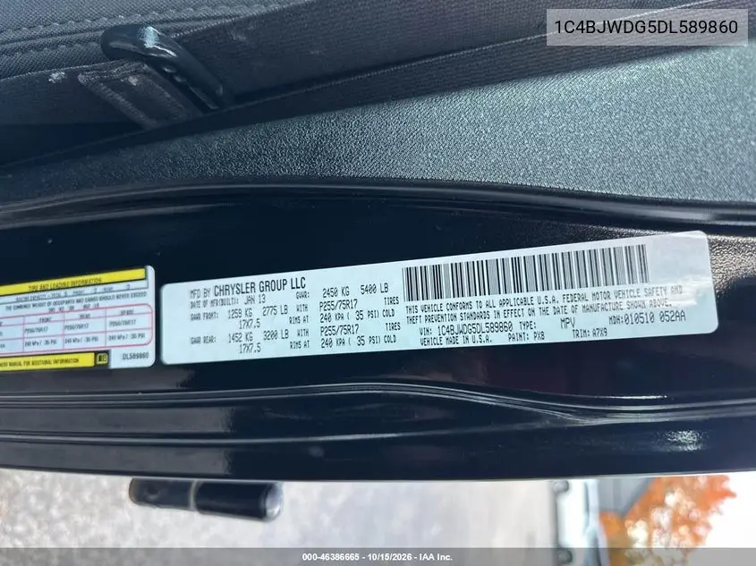 2013 JEEP WRANGLER VIN 1C4BJWDG5DL589860 — фото 9