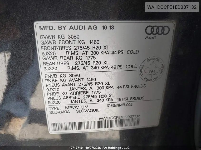 2014 AUDI Q7 VIN WA1DGCFE1ED007132 — фото 9