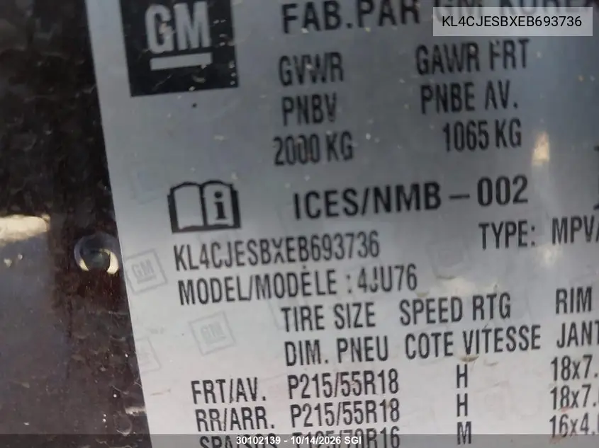 2014 BUICK ENCORE VIN KL4CJESBXEB693736 — фото 9