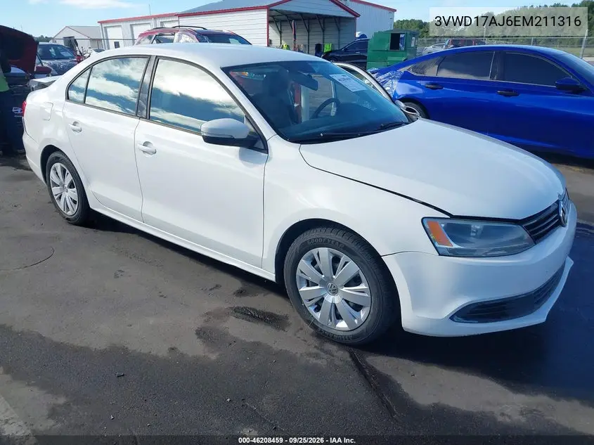 VOLKSWAGEN JETTA 2014, VIN 3VWD17AJ6EM211316