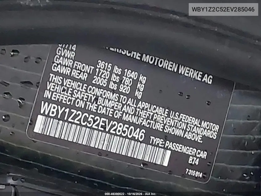 2014 BMW I3 VIN WBY1Z2C52EV285046 — фото 9