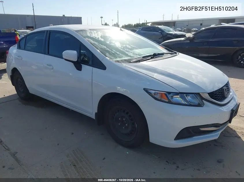 HONDA CIVIC 2014, VIN 2HGFB2F51EH510204