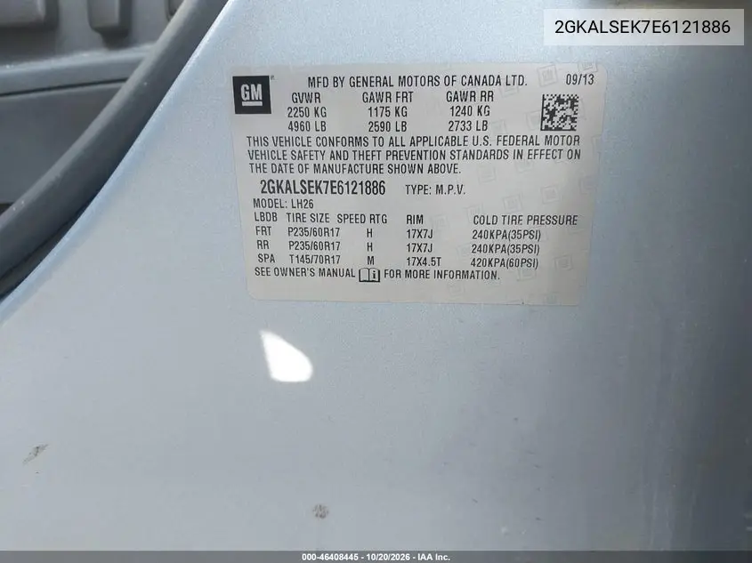 2014 GMC TERRAIN VIN 2GKALSEK7E6121886 — фото 9