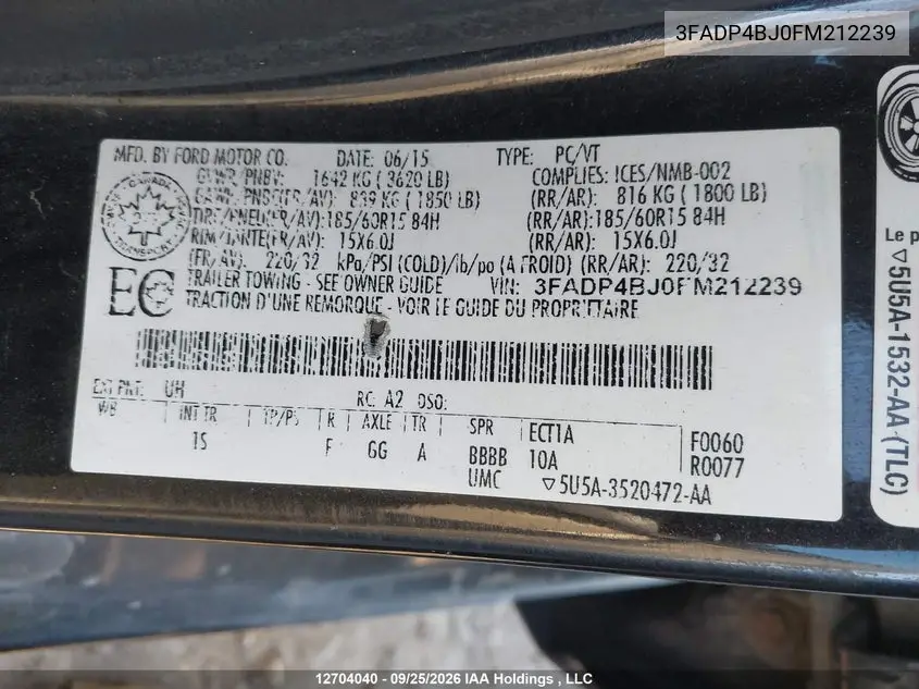 2015 FORD FIESTA VIN 3FADP4BJ0FM212239 — фото 19